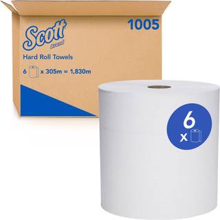 Scott Essential Universal High-Capacity Hard Roll Paper H?ndkl?der Bulk (01005) 1.5 """" Kerne med absorptionslommer hvid (1 000 '/rulle 6 ruller/s