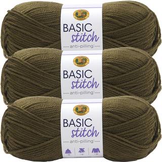 Lion Brand Yarn Basic Stitch Anti-Pilling Strik garn garn til hækling af 3-pakning Olive