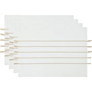 Hvid/sten stribe kvast placemat sæt/4