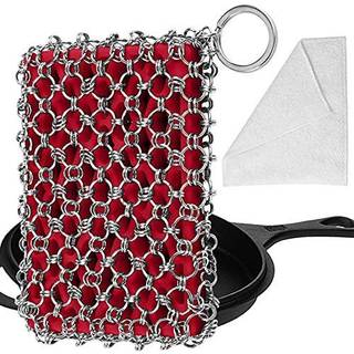 Herda 316L støbejern skrubber renere stor støbejerns kæde mail skrubber - chainmail skrubber svamp