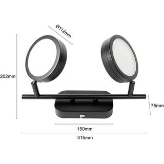 Lindby-spot Neros, sort, 2-lys, 31,5 cm, CCT, jern