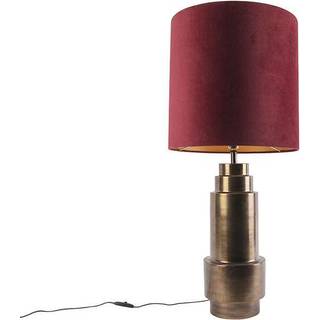 Art Deco bordlampe bronze fløjlsskærm rød med guld 40 cm - Bruut