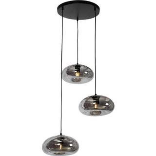 Art Deco Pendellampe sort med røgglas rund 3-lys - Ayesha