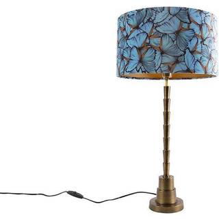 Art Deco Bordlampe Bronze med Fløjlsskjold med Sommerfugl 35 cm - Pisos