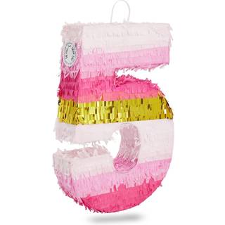 Nummer 5 pinata pink og guldfolie til piger 5. f?dselsdagsfestdekorationer (sm? 16,5 x 11,6 x 3 in)
