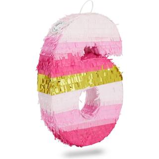 Nummer 6 Pinata Pink og guldfolie til piger 6 -?rs f?dselsdagsfestdekorationer (sm? 16,5 x 11 tommer)