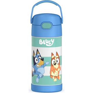 Thermos FUNTAINER 355 ml børnevandflaske med sugerør - blå rustfrit stål vakuumisoleret, med bærehåndtag