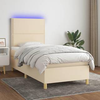 kontinentalseng med LED-lys 90x190 cm stof cremefarvet