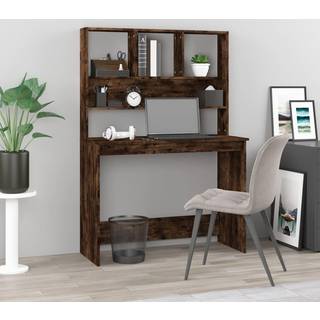 skrivebord m. hylder 102x45x148 cm konstrueret træ røget egetræ