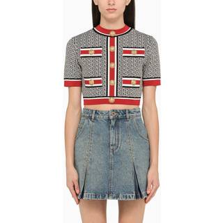 Balmain Monogram embellished knit crop top - black - M