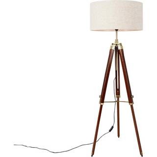 Gulvlampe messing med lysegrå skærm 50 cm tripod - Cortin