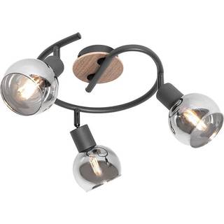 Loftslampe sort 44,5 cm med røgglas og træ 3-lys - Vidro