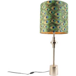 Art Deco bordlampe guld fløjlsskærm påfugl design 40 cm - Diverso
