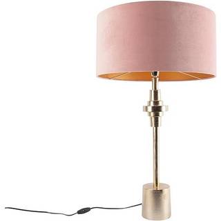Art Deco Bordlampe Guld Fløjlsskærm Rosa 50 cm - Diverso