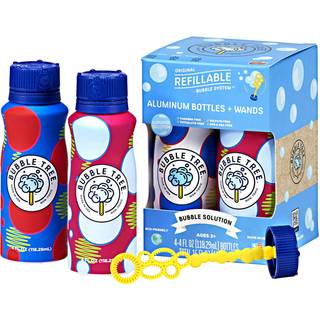 B?redygtigt bobletr? originalt genopfyldeligt boble -system aluminiumflasker (4 pakke bobleopl?sning lavet i USA)