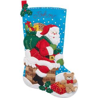 Bucilla Felt Applique 18 """" Stocking Making Kit ned i skorstenen perfekt til DIY Arts and Crafts 86656 Blue White and Red