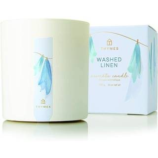 Thymes Washed Linen Candle - 8 Oz Duftlys til en frisk duft af hjemmet - Matte White Candle Jar