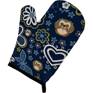 """" Carolines skatte blå blomster chokoladebrun shih tzu stor flerfarvet ovn mitt """"