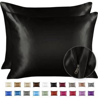 Shopbedding Black Satin Pillowcase til hår og hud silke pudebetræk sort 2 pakke luksus satin pudebetræk med lynlås lukning satin pillow case cove