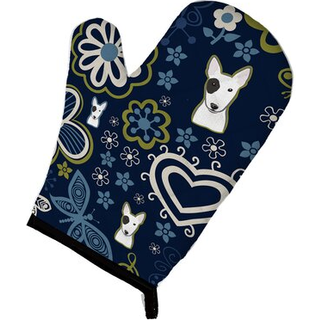 """" Caroline's Treasures Blue Flowers Bull Terrier Large Multicolor Oven Mitt """"