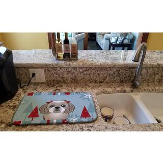 """" Caroline's Treasures Winter Holiday Gray Silver Shih Tzu Dish Drying Mat 14 """" """" X 21 """" """" """"