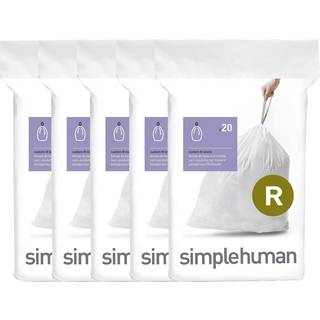 SimpleHuman Code R 100 Tæl ægte tilpassede fit -liners Tegn affaldsposer i dispenserpakker 10 liter / 2,6 gallon hvid