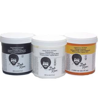 Bob Ross 3 Stykke 8oz flydende basecoat sæt (flydende hvid væske sort og flydende klar)