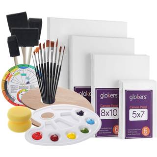 Glokers Canvas Panels målningssats | Art Supplies Set Include Paint Palette Sponge Brushes Canvases Paintbrushes & Mixing Wheel | Varpfri målning