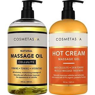 Cellulite Massage Oil & Hot Cream - 100% Natural Cellulite Oil & Gel Meget absorberbar fast tone stram & fugter hud - Berolig musklerne (8,8 fl o