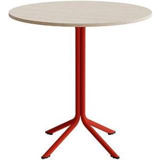 Bord Atlas 1133 Ø900x900mm, Hvidpigmenteret eg med rødt understel