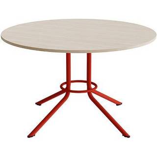 Atlas cafébord Ø120cm i hvidpigmenteret eg med rødt stel, højde 72cm