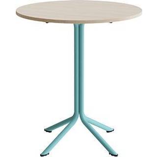 Atlas cafébord Ø80cm i hvidpigmenteret eg med turkis stel, højde 90cm