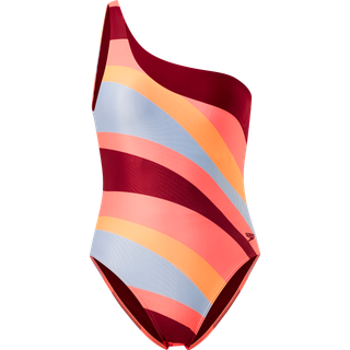 Speedo Women's Printed Asymmetric 1 Piece Oxblood/Coral, 32
