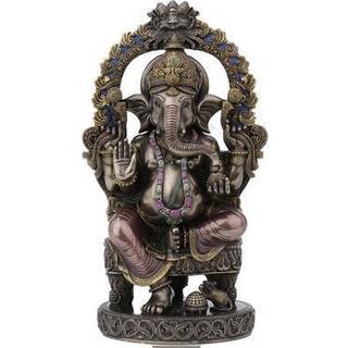 Veronese design 10 1/4 tommer h?j Lord Ganesha sidder p? tronen med tempelbue hinduistisk elefant gud formue koldt kastet bronzed harpiks statue
