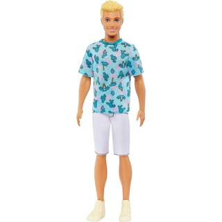 Barbie Ken Fashionistas #211 - dukke med lyst hår, t-shirt med kaktusser og hvide shorts