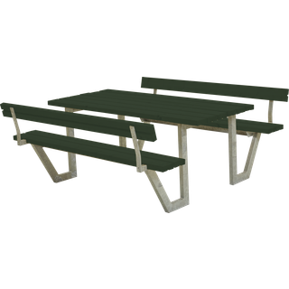 PLUS Wega bord/bænkesæt med 2 ryglæn, grøn/nåletræ - 177 cm