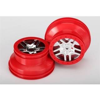 Traxxas 5974A Wheels, SCT Split-Spoke, chrome, red beadlock style, dual pr