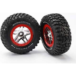 Traxxas - TRX5877A - Tire & wheel assy, glued (SCT Split-Spoke, chrome red beadlock wheels, BFGoodrich® Mud-Terrain™ T/A® KM2 tires, inserts) (2) (2W