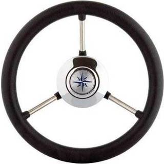 Bådrat motorbåd Dometic Lipari, rustfrit stål med PU-læder/læderimitation, Ø280 mm, med nav, passer 3/4" (19 mm) rataksel + ratknop, sort