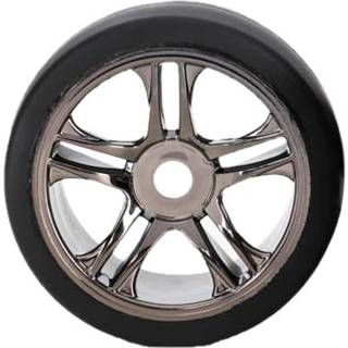 Traxxas 6479 Tires & wheels, assembled, glued (split-spoke, black chrome