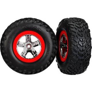 Traxxas - TRX5888 - Tires & wheels, assembled, glued (SCT chrome wheels, red beadlock style, dual profile (2.2" outer, 3.0" inner), SCT off-road raci