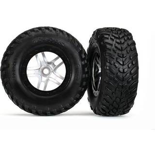 Traxxas - TRX5889R - Tire & wheel assembled, glued (S1 compound) (SCT Split-Spoke black, satin chrome beadlock style wheel (dual profile 2.2" outer 3