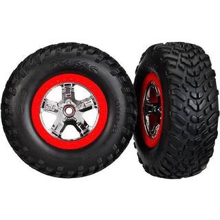 Traxxas - TRX5887 - Tires & wheels, assembled, glued (SCT chrome wheels, red beadlock style, dual profile (2.2" outer, 3.0" inner), SCT off-road raci