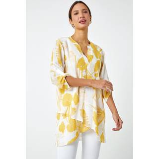 Roman Roman Yellow Floral Print Pleat Front Top
