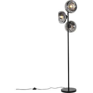 Art Deco gulvlampe sort med røgglas 3-lys - Ayesha