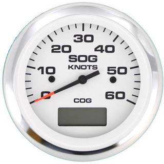 Knobmåler Veethree GPS Speedometer Lido, Ø86 mm, 12 V, GPS, NMEA 0183, sølv/hvid, 0 - 60 knob, uden giver
