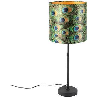 Bordlampe sort med fløjlsskærm påfugl med guld 25 cm - Parte
