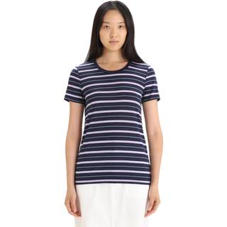 Icebreaker Women's Wave S/S Tee Stripe Merino-shirt Damer størrelse S farve blå