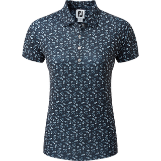 FootJoy Floral Print Lisle Dame Poloshirt - Navy And White - Str. L