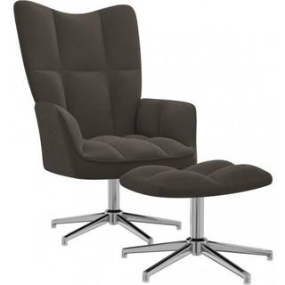 Lænestol Fløjl - Mørkegrå / Med fodskammel